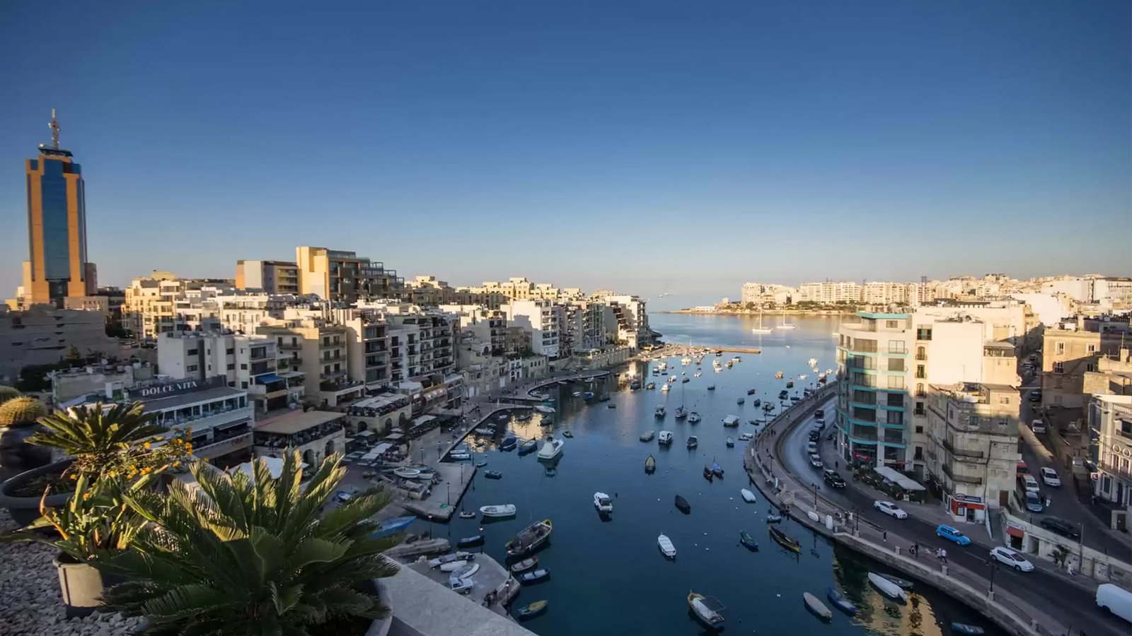 St. Julians restaurants, hotel, and sea