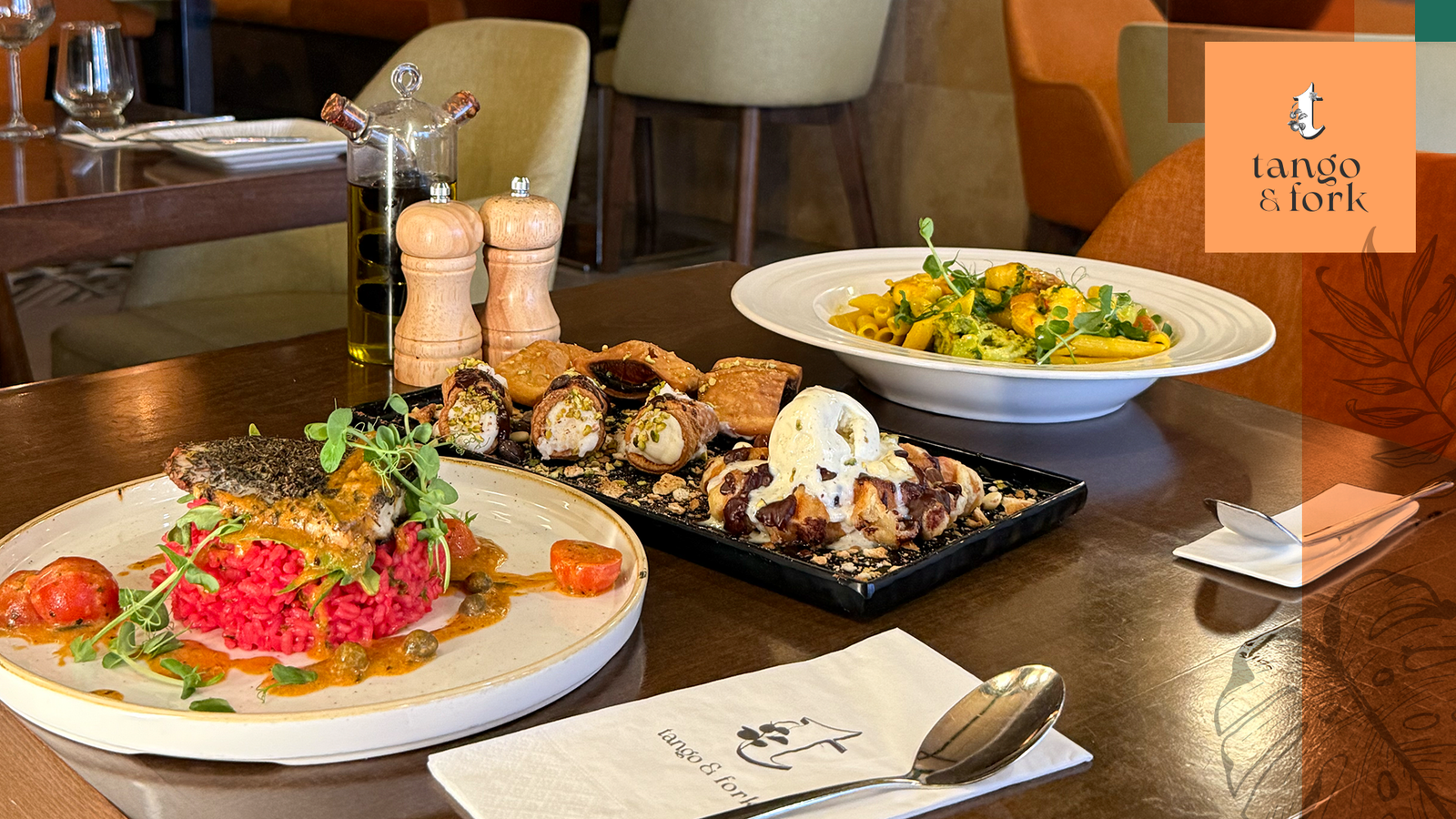 Tango and Fork local menu dishes with fresh seafood, rabbit, and pasta